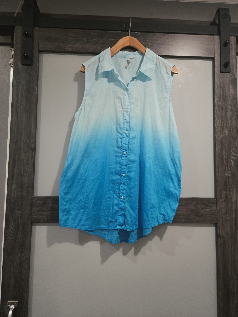 Michael Stars Ombre Dip Dye Blue 100% Cotton Sleeveless Button Down Medium